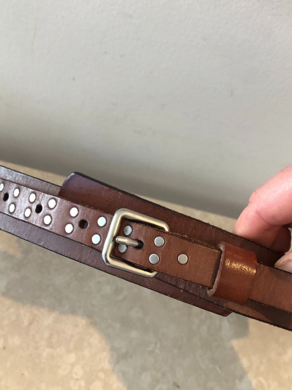 GAP - 90's Brown Genuine Leather Cinch Waist Belt with silver studs - Size S